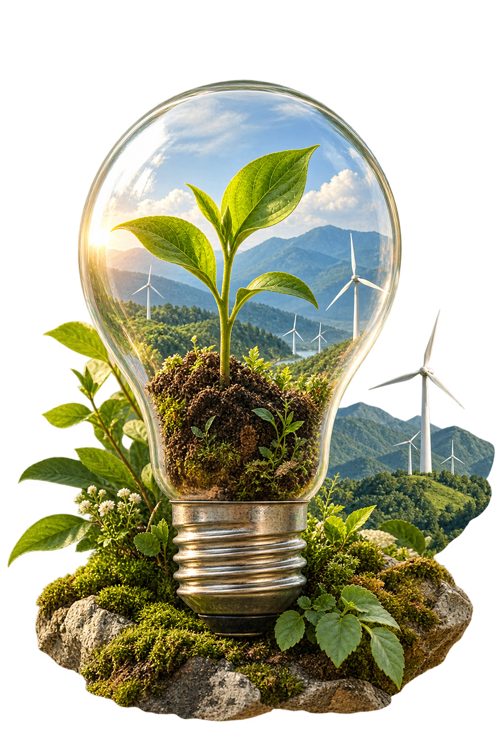 Lightbulb with growing living plant
